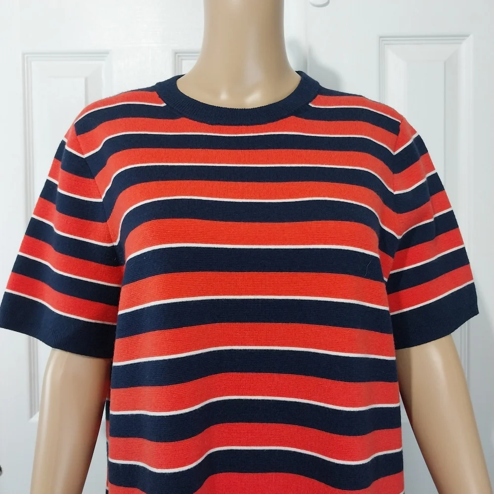 J.Crew Stripe Short Sleeve Merino Wool Sweater Dress, Size L - Picture 2 of 10